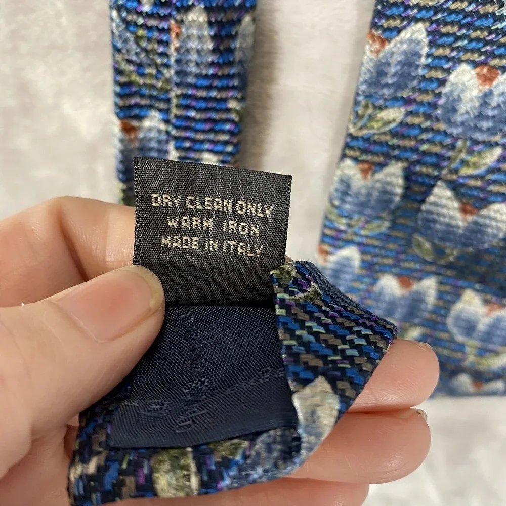 ERMENEGILDO ZEGNA Mens Silk Viscose Tie ITALY Blue Floral
